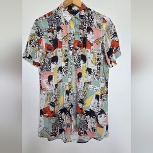 Zara Men's Short-Sleeve Comic Print Shirt Viscose